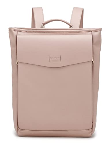 Kah&Kee Feaux Leather Backpack Purse for Women Casual Travel Daypack with Laptop Compartment 13 Inch (Tan Pink)