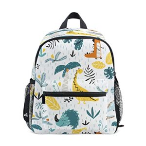 senya yellow cute dinosaurs kids backpack with chest clip, toddler schoolbag preschool bag for girls boys one size