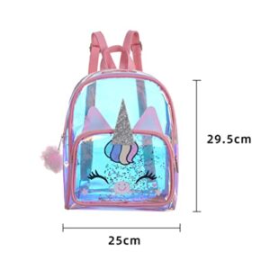 VALICLUD Clear Unicorn Backpack for Girl Holographic Backpack Clear Backpack Unicorn Transparent Backpack Clear Mini Backpack Casual Daypacks (Pink)