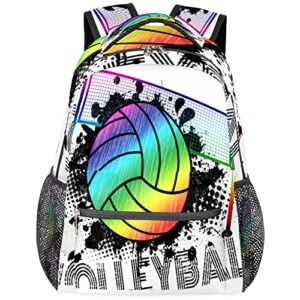volleyball print backpack, sport ball black backpacks shoulder bag casual lightweight travel laptop daypack bag for women men