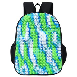 cnryrio large pop fidget backpack pop it backpack cute kids school bag 16 inches for 3-12 years boys and girls casual toy backpack(tie dye green)