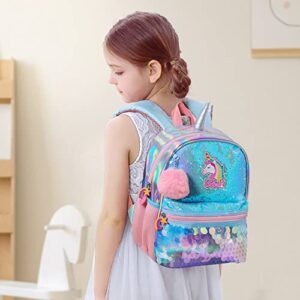 SUNVENO Girls Unicorn Backpacks Preschool Girls Bag Sequins School Bag Toddler Backpack Animal for Children 3-8 Yrs, 12 * 10 * 4.5", Purple