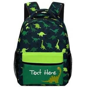 mrokouay custom backpack for boys girls, personalized school backpack with name, customization green dinosaur print kid backpack casual bookbags