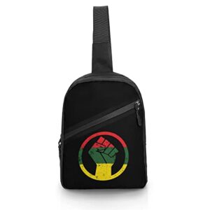rasta black power fist fits sling backpack chest bag crossbody shoulder bags daypack for casual travel hiking sports