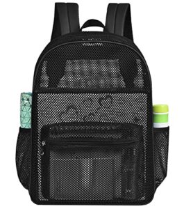 mcwth heavy duty mesh backpack, see through college student mesh bookbag (black)