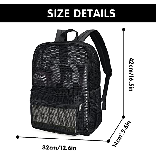 MCWTH Heavy Duty Mesh Backpack, See Through College Student Mesh Bookbag (Black)