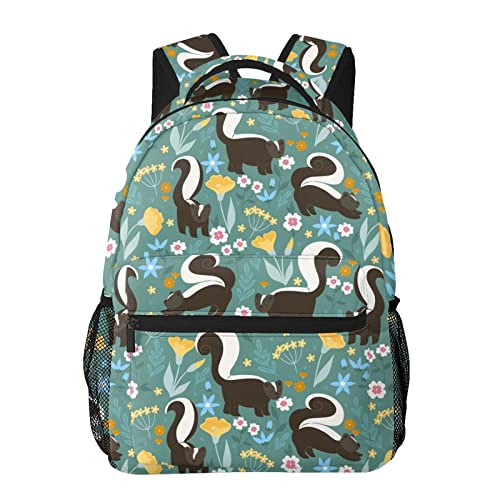 KiuLoam Cute Skunks And Flowers Kids Backpacks Large-Capacity School Bags 16 Inch Portable Laptop Bookbag Casual Backpack For 1th- 6th Grade Boys And Girls