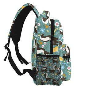 KiuLoam Cute Skunks And Flowers Kids Backpacks Large-Capacity School Bags 16 Inch Portable Laptop Bookbag Casual Backpack For 1th- 6th Grade Boys And Girls