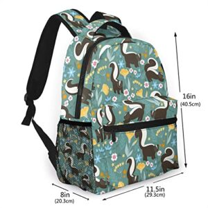 KiuLoam Cute Skunks And Flowers Kids Backpacks Large-Capacity School Bags 16 Inch Portable Laptop Bookbag Casual Backpack For 1th- 6th Grade Boys And Girls