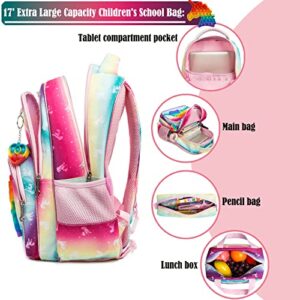 Egchescebo Girls Unicorn Toy backpack School Bookbag for Girls Kids Bling School Elementary Backpacks 17" 3PCS Toddler Backpack with Lunch Box Girls Bookbag Unicorn Bags for Girls Pink