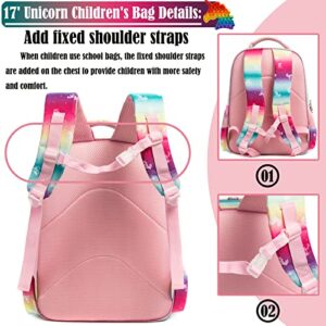 Egchescebo Girls Unicorn Toy backpack School Bookbag for Girls Kids Bling School Elementary Backpacks 17" 3PCS Toddler Backpack with Lunch Box Girls Bookbag Unicorn Bags for Girls Pink