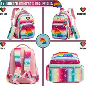 Egchescebo Girls Unicorn Toy backpack School Bookbag for Girls Kids Bling School Elementary Backpacks 17" 3PCS Toddler Backpack with Lunch Box Girls Bookbag Unicorn Bags for Girls Pink