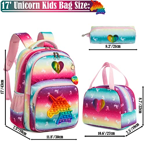 Egchescebo Girls Unicorn Toy backpack School Bookbag for Girls Kids Bling School Elementary Backpacks 17" 3PCS Toddler Backpack with Lunch Box Girls Bookbag Unicorn Bags for Girls Pink