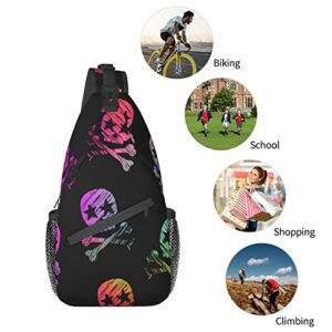 Grafffery Colorful Skull Crossbody Sling Backpack For Men Women,Shoulder Chest Daypack Bag For Travel Hiking