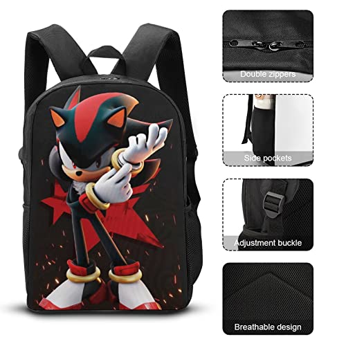 ONBJKPLG Sha-dow The Hedg-ehog Fashion Kids Backpack 3D Printed Laptop Backpack 17 Inch Large Capacity Travel Bag Sports Bag