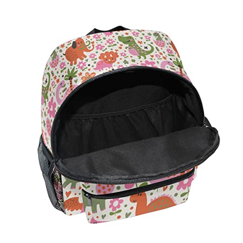 Aflyko Custom Name Cartoon Dino Pink Green Kids Backpack Personalized Daycare Bookbag Kindergarten Daypack for Toddler Girls Boys 10" × 4" × 12"