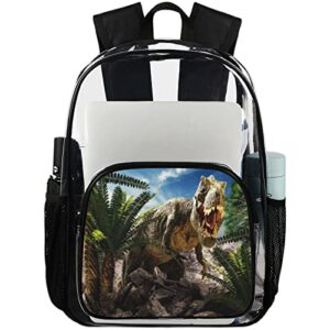 dinosaur pattern clear backpack, dinosaur tropical plant heavy duty transparent clear bag computer daypack for school, security, work, sports, stadium, travel, college