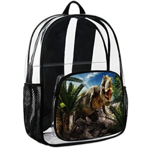 Dinosaur Pattern Clear Backpack, Dinosaur Tropical Plant Heavy Duty Transparent Clear Bag Computer Daypack for School, Security, Work, Sports, Stadium, Travel, College