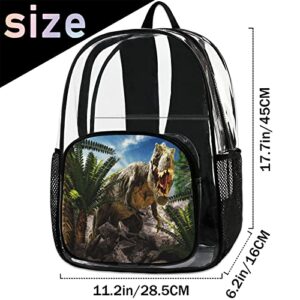 Dinosaur Pattern Clear Backpack, Dinosaur Tropical Plant Heavy Duty Transparent Clear Bag Computer Daypack for School, Security, Work, Sports, Stadium, Travel, College