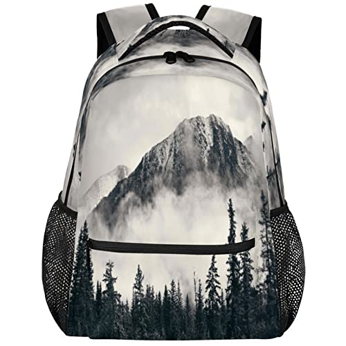 Foggy Mountain Forest Tree School Backpack for Girls Boys, Travel Backpack Lightweight Bookbag College Student School Bag Laptop Backpack Hiking Camping Daypack Bag 16 Inch