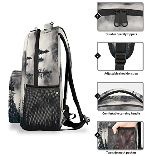 Foggy Mountain Forest Tree School Backpack for Girls Boys, Travel Backpack Lightweight Bookbag College Student School Bag Laptop Backpack Hiking Camping Daypack Bag 16 Inch