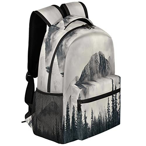 Foggy Mountain Forest Tree School Backpack for Girls Boys, Travel Backpack Lightweight Bookbag College Student School Bag Laptop Backpack Hiking Camping Daypack Bag 16 Inch