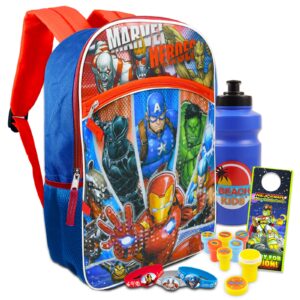 avengers backpack for boys 8-12 set - 16" marvel avengers backpack bundle with water bottle, stickers, stampers, more | avengers school supplies