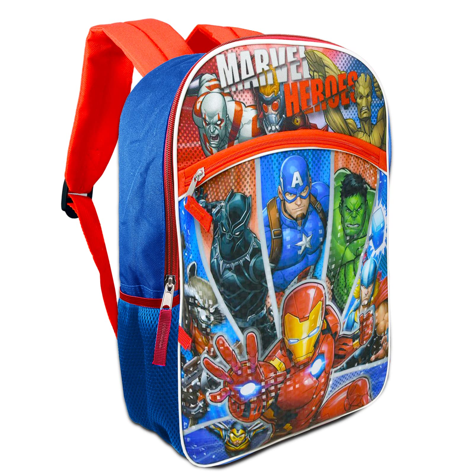 Avengers Backpack for Boys 8-12 Set - 16" Marvel Avengers Backpack Bundle with Water Bottle, Stickers, Stampers, More | Avengers School Supplies