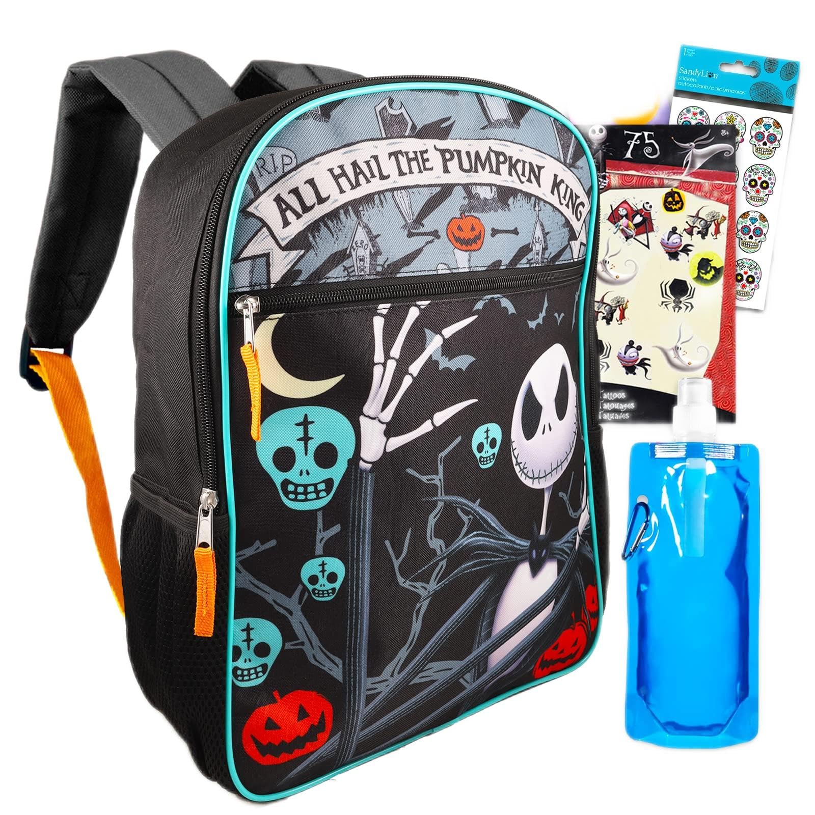 Nightmare Before Christmas School Supplies - 5 Pc Bundle Nightmare Before Christmas Backpack for Boys Girls with Temporary Tattoos, More