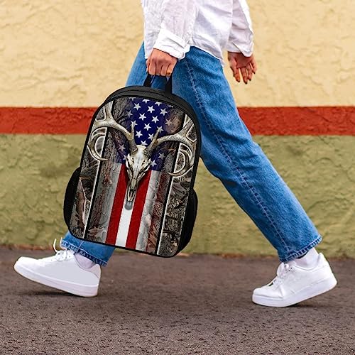 AFPANQZ Boy's Schoolbag Bookbag Cool Deer Skull and Flag Design Backpack for Teenagers Large Casual Daypacks Rucksack for Middle School Kids Backpack