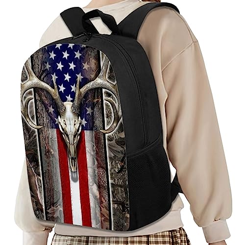 AFPANQZ Boy's Schoolbag Bookbag Cool Deer Skull and Flag Design Backpack for Teenagers Large Casual Daypacks Rucksack for Middle School Kids Backpack