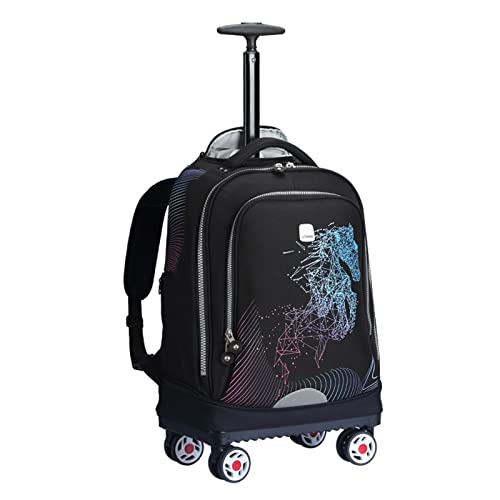 UNIKER Rolling Backpack with Wheels for Travel, Carry-On Spinner Luggage, Roller Bookbag for Girl Boy, Wheeled Laptop Bag Fits 15.6 Inch Notebook, Horse