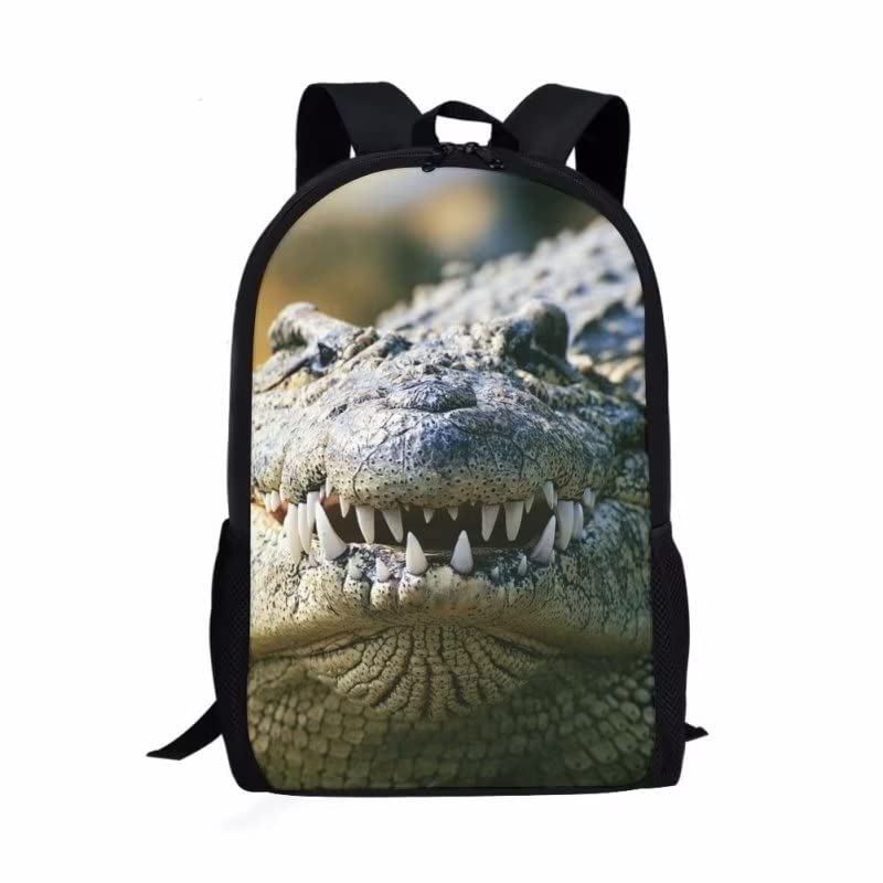 AmzPrint Nile Crocodile Animal Print Fashion Two-Way Zipper Book Backpack Casual Large Capacity School Kid Bag