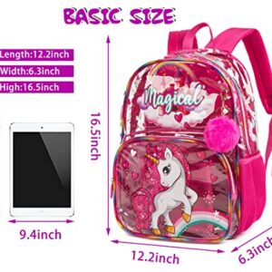 MOHCO Clear Kids Backpack 16 in Transparent Toddlers Backpack See Through Preschool Bag with Lunch Bag and Pencil Case for boys and Girls