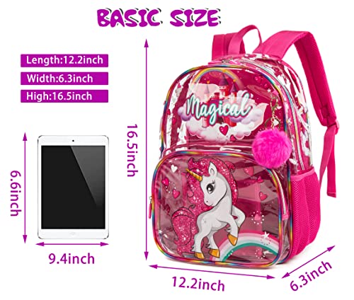 MOHCO Clear Kids Backpack 16 in Transparent Toddlers Backpack See Through Preschool Bag with Lunch Bag and Pencil Case for boys and Girls