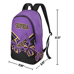 CUXWEOT Personalized Cheer Cheerleader Purple Gold Backpack with Name Custom Travel Bag for women Men