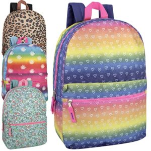 trail maker 24 pack of wholesale 17 inch printed bulk backpacks for kids - boys and girls bulk wholesale backpacks