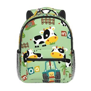 kiuloam funny cow in farm yard kids backpacks for toddler boys and girls preschool backpack with chest strap 12 inch