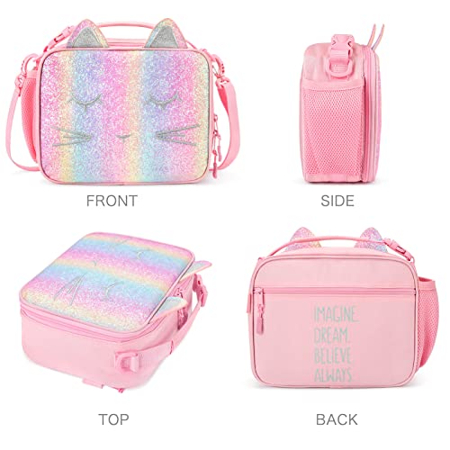 mibasies Kids Unicorn Backpack with Lunch Box for Girls Rainbow School Bag