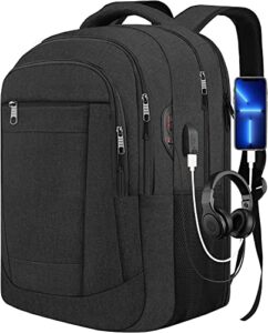 extra large laptop backpack, anti theft travel laptop backpack, durable 17.3 inch water resistant tsa business computer backpack with usb charging port, areyteco college school students backbag, black
