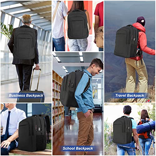 Extra Large Laptop Backpack, Anti Theft Travel Laptop Backpack, Durable 17.3 Inch Water Resistant TSA Business Computer Backpack with USB Charging Port, AREYTECO College School Students Backbag, Black