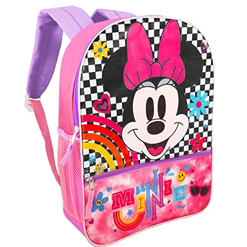 Minnie Mouse Backpack for Girls Set - 4 Pc Bundle with Minnie Backpack, Stickers, Water Bottle, More | Minnie School Backpack)