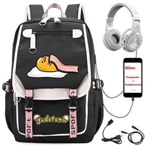 WANHONGYUE Gudetama Anime Backpack Laptop School Bag Student Bookbag Cosplay Daypack Rucksack Bag with USB Charging Port 1200/3