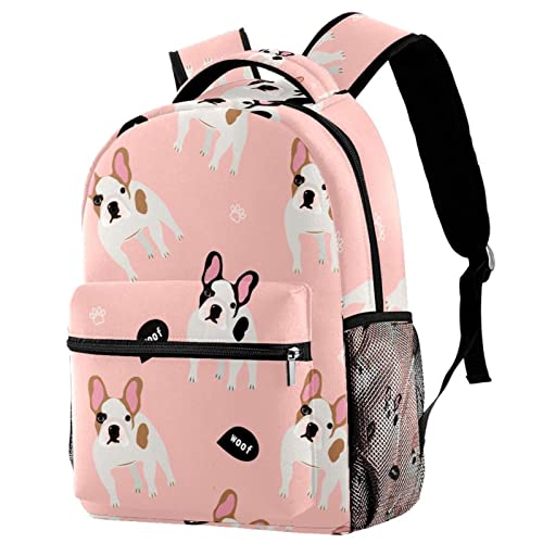 Pshhdgyhs Cartoon French Bulldog Backpack Cute Bookbag Durable Daypack for Girl Boy, 29.4x20x40cm/11.5x8x16 in