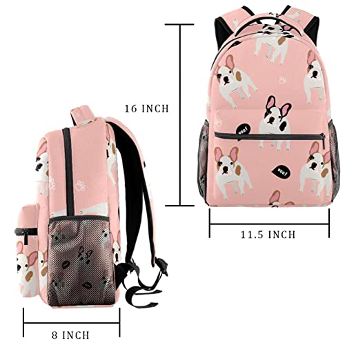 Pshhdgyhs Cartoon French Bulldog Backpack Cute Bookbag Durable Daypack for Girl Boy, 29.4x20x40cm/11.5x8x16 in