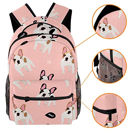 Pshhdgyhs Cartoon French Bulldog Backpack Cute Bookbag Durable Daypack for Girl Boy, 29.4x20x40cm/11.5x8x16 in