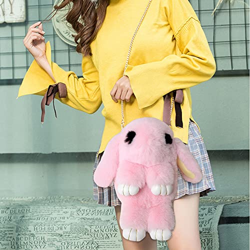 Faux Rabbit Fur Crossbody Handbag Shoulder Bag with Kawaii Bag Keychain, Stuffed Animal Backpack for School Girls, Easter Gifts for Toddlers Backpack for Girls Women (light grey)