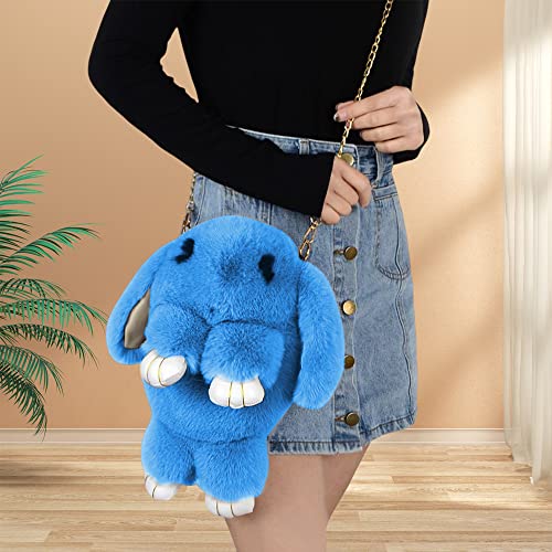 Faux Rabbit Fur Crossbody Handbag Shoulder Bag with Kawaii Bag Keychain, Stuffed Animal Backpack for School Girls, Easter Gifts for Toddlers Backpack for Girls Women (light grey)