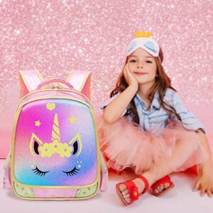 Mloovnemo Girls Elementary Primary School Bag Unicorn Backpack Diamond Glitter Princess School Backpack Large Capacity (Large, Pink Unicorn with sequins lunch bag)