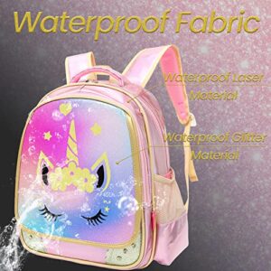 Mloovnemo Girls Elementary Primary School Bag Unicorn Backpack Diamond Glitter Princess School Backpack Large Capacity (Large, Pink Unicorn with sequins lunch bag)